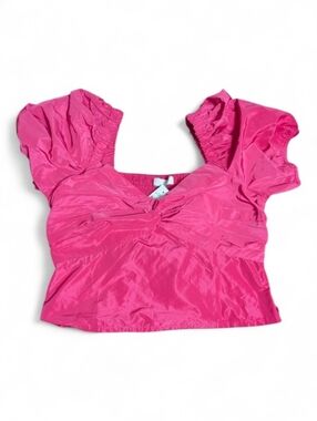 LOFT Taffeta Puff Sleeve Sweetheart Cropped Top